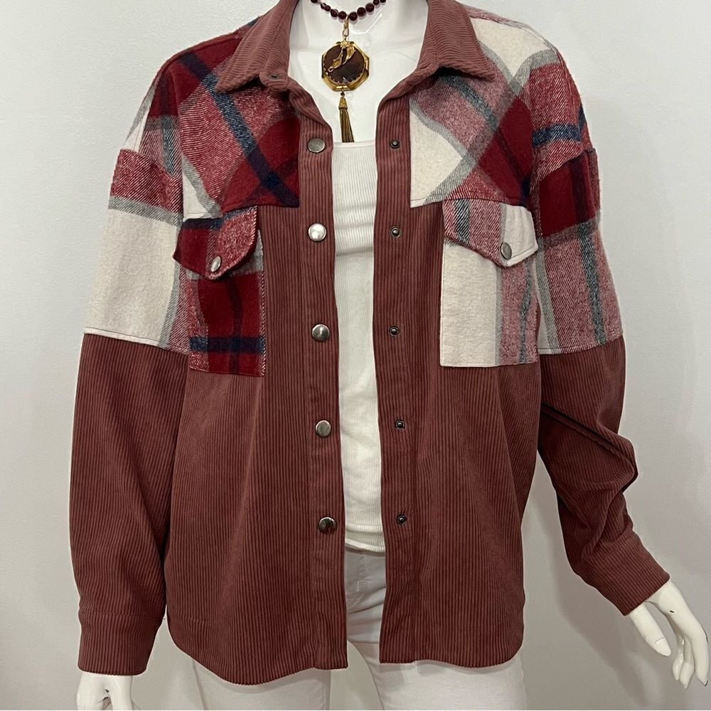 Ces Femme Boutique Dusty Mauve/Plaid Boho Shacket - S - Picture 4 of 13